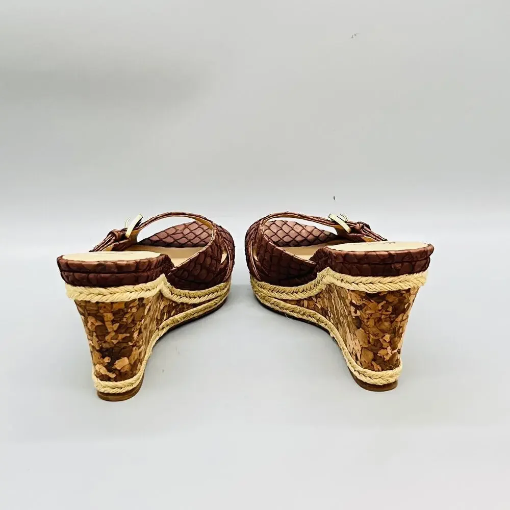 Donald J Pliner Lisa Sandals Womens 9 Brown Leather Espadrille Wedge Shoes